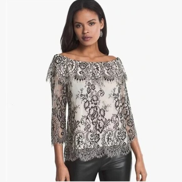 White House Black Market Tops - 2/$30 White House Black Market Black Off the Shoulder Lace Blouse XS Ecru #9907